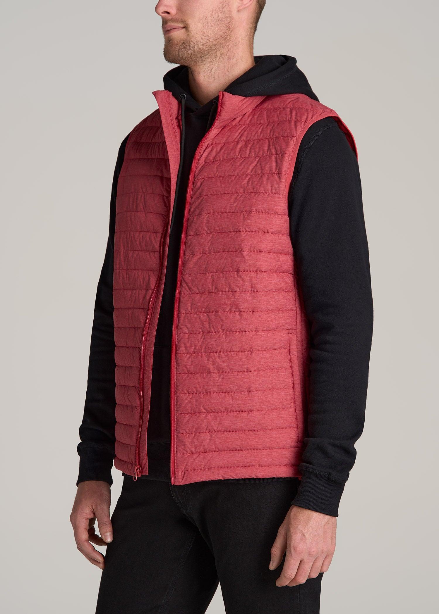 Tall Men's Packable Puffer Vest in Red Space Dye Product Image