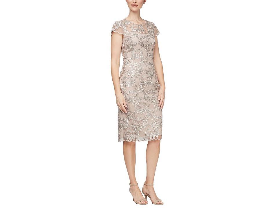 Alex Evenings Embroidered Illusion Yoke Sequin Sheath Cocktail Dress Product Image