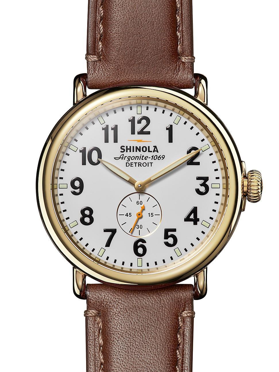 Mens The Runwell Leather Strap Watch, 47mm Product Image