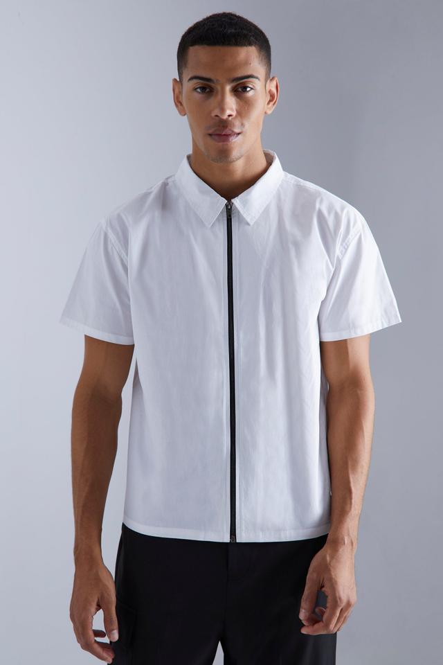 Short Sleeve Boxy Zip Shirt | boohooMAN USA Product Image