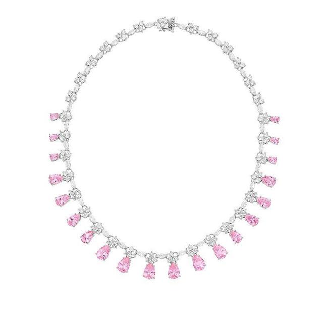 Sterling Silver Cubic Zirconia Drops Collar Necklace, Womens Pink Product Image