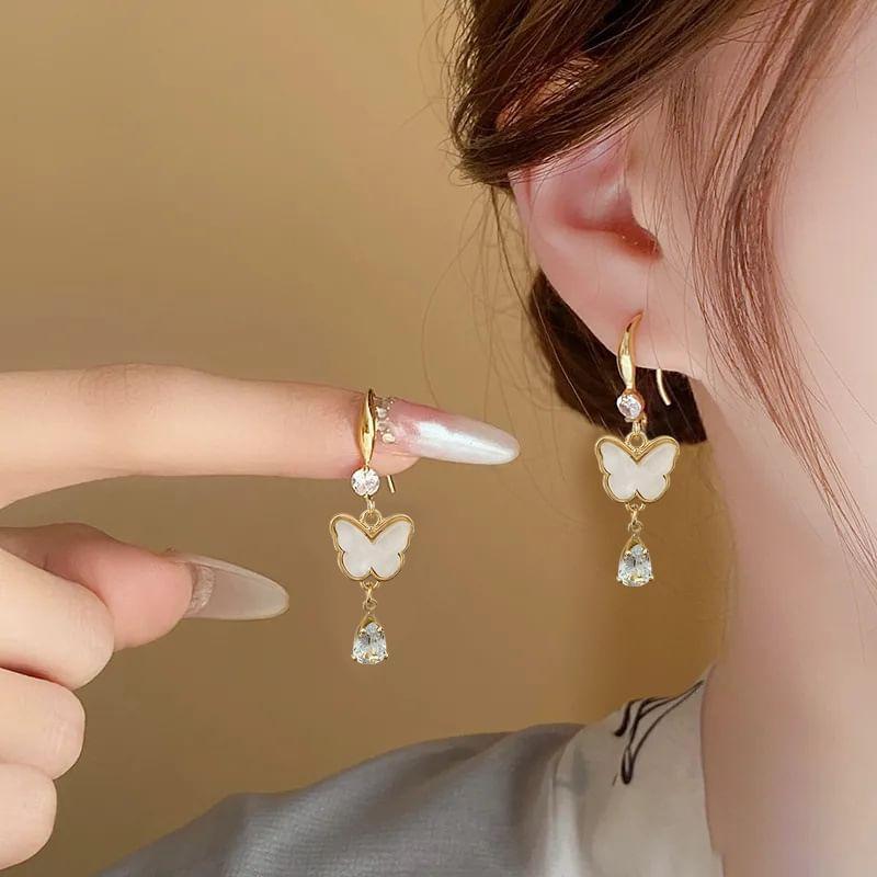 Butterfly Rhinestone Drop Hook Earring Product Image