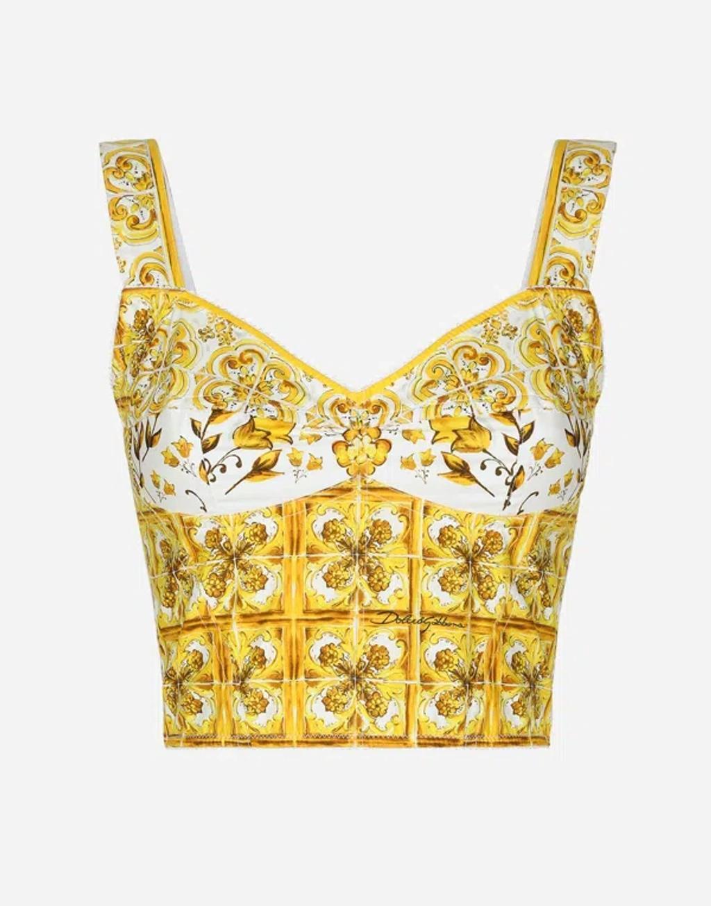 Cotton Corset Top With Majolica Print In Giallo Product Image