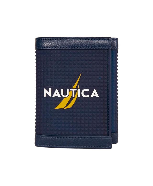 Nautica Men's Logo Rubber/leather Trifold Wallet, Navy Product Image