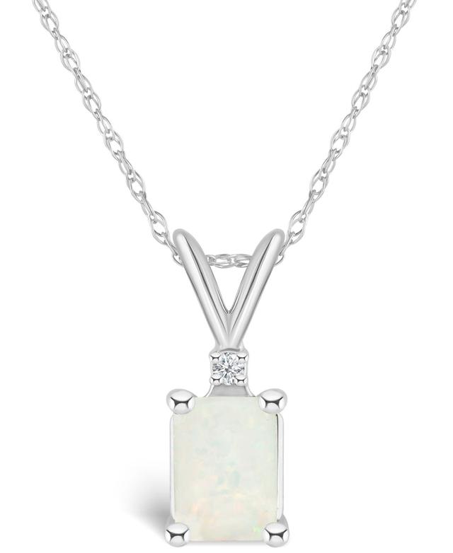 Celebration Gems 14k Gold Emerald Cut Opal & Diamond Accent Pendant Necklace, Womens White Product Image