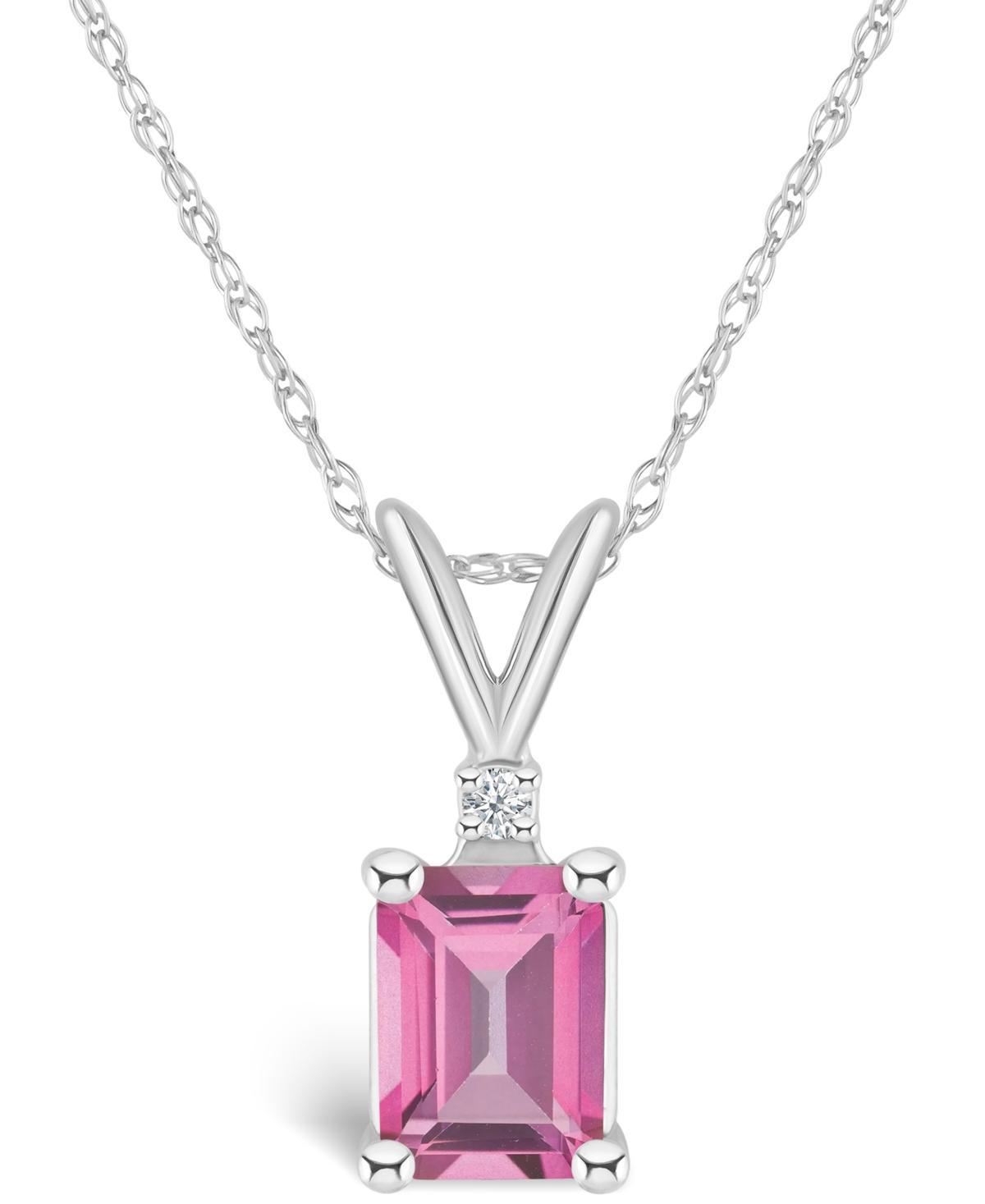 Celebration Gems 14k Gold Emerald Cut Pink Topaz & Diamond Accent Pendant Necklace, Womens Product Image