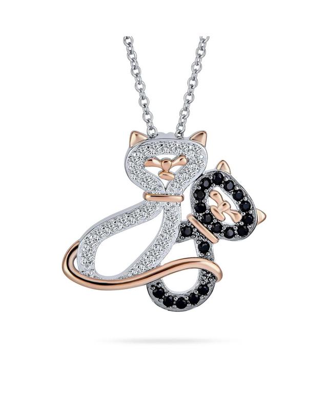 Bling Jewelry Kitty Cat Pendant Necklace: Cubic Zirconia Cz Black & White Kitten Cats Jewelry For Women in Two-Tone Gold and Silver Plated Best F Product Image