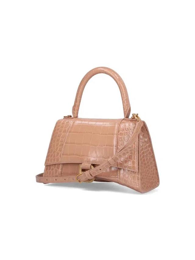 Hourglass Crocodile-embossed Bag In Pink Product Image