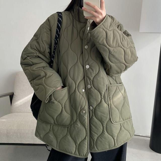 Plain Button Quilted Puffer Jacket Product Image