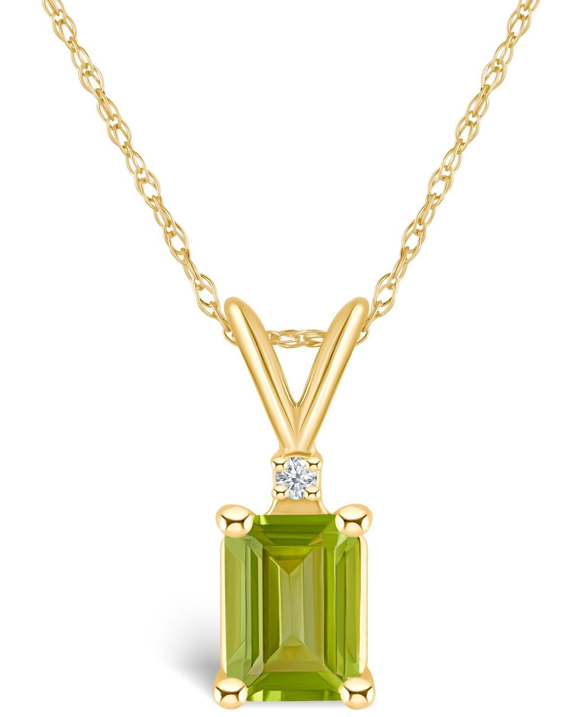 Celebration Gems 14k Gold Emerald Cut Peridot & Diamond Accent Pendant Necklace, Womens Green Product Image