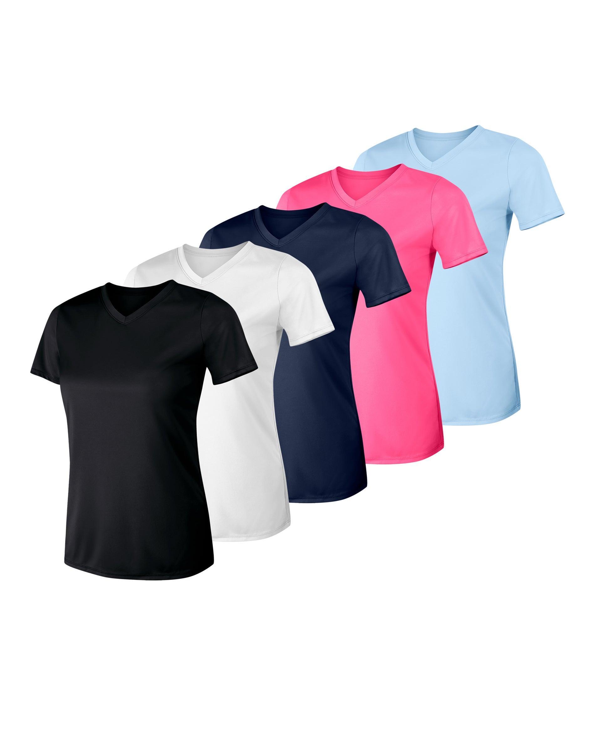 Hanes Sport Cool DRI Womens Performance V-Neck T-Shirt, 5-Pack Black/Black/White/White/Navy L Product Image