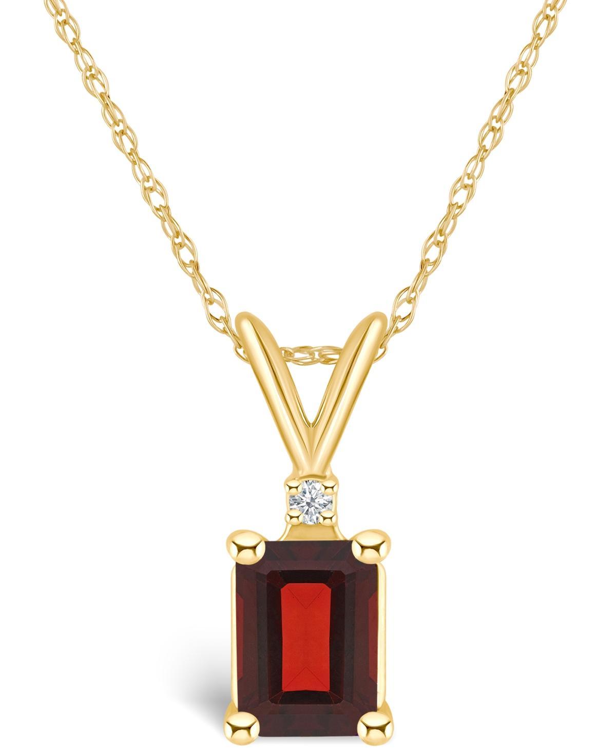 Celebration Gems 14k Gold Emerald Cut Garnet & Diamond Accent Pendant Necklace, Womens Product Image