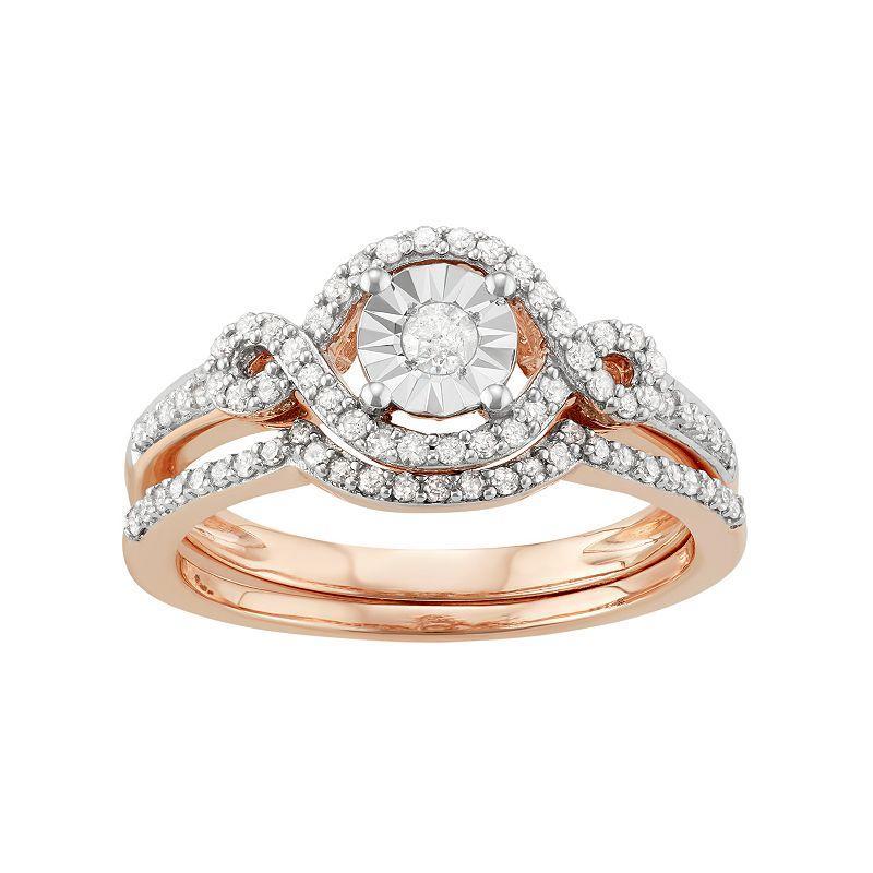 10k Rose Gold 3/8 Carat T.W. Diamond Halo Engagement Ring Set, Womens 10k Rgold Product Image