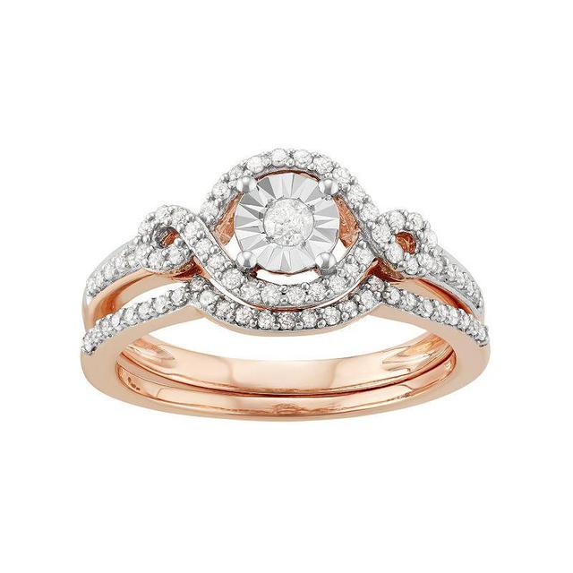 10k Rose Gold 3/8 Carat T.W. Diamond Halo Engagement Ring Set, Womens White Product Image