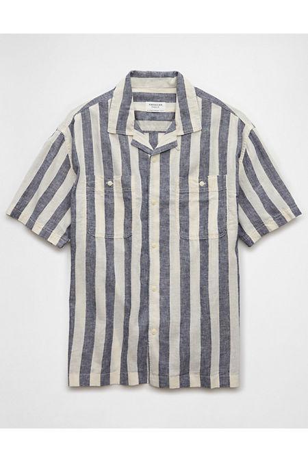 AE Linen-Blend Striped Button-Up Poolside Shirt Men's Product Image