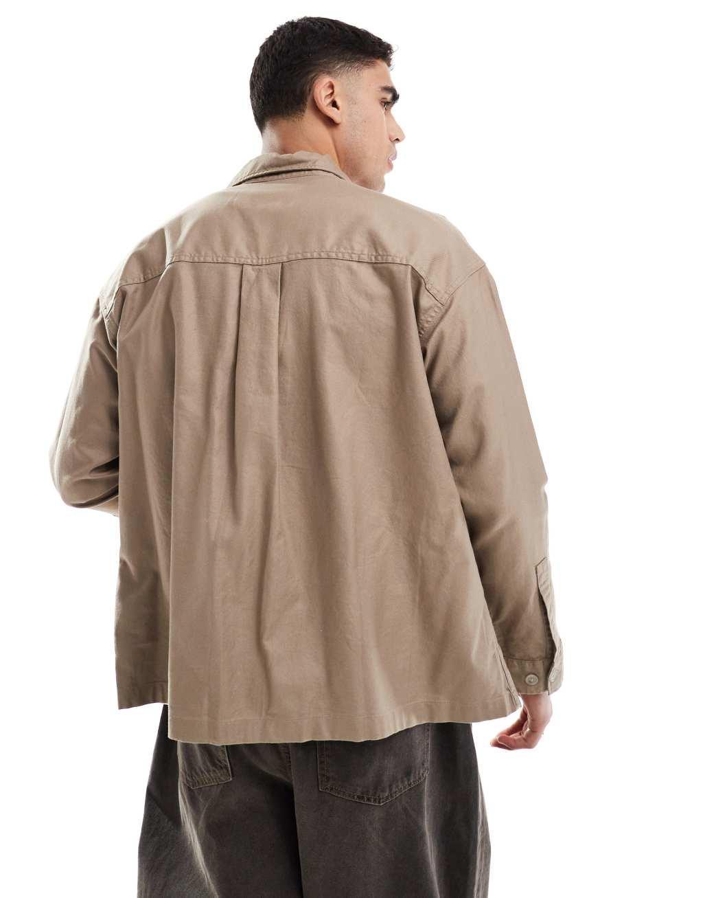 Jack & Jones premium boxy overshirt in beige Product Image