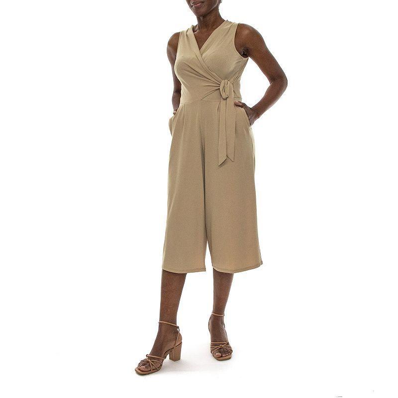 Womens Nina Leonard Wide-Leg Capri Jumpsuit Dark Brown Product Image