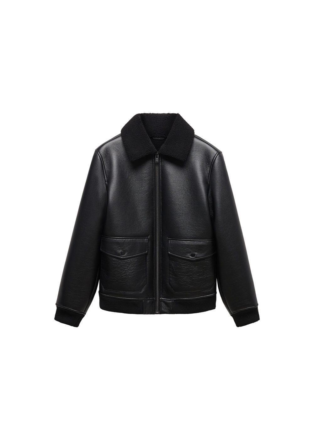 MANGO MAN - Shearling-lined leather-effect jacket blackMen Product Image