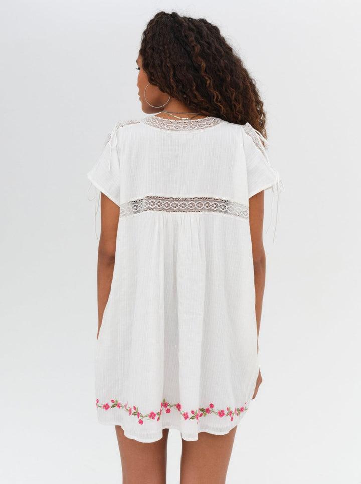 Jolene Embroidered Mini Dress — White Product Image