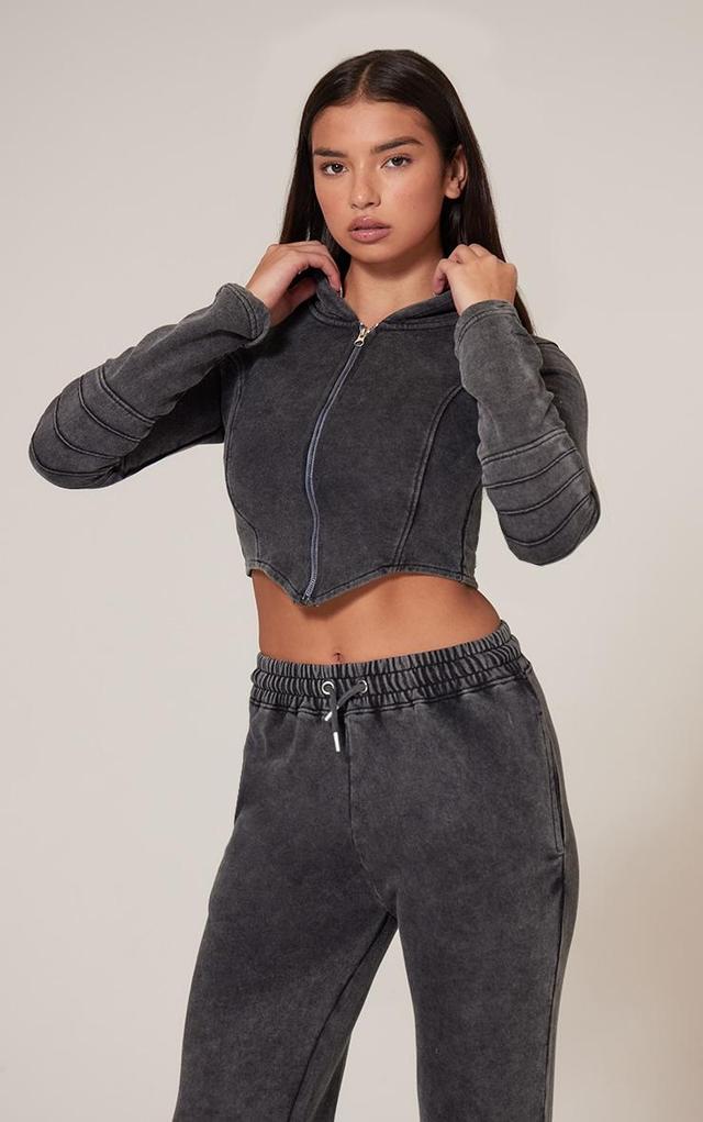 Charcoal Washed Straight Leg Seam Detail Sweatpants Product Image