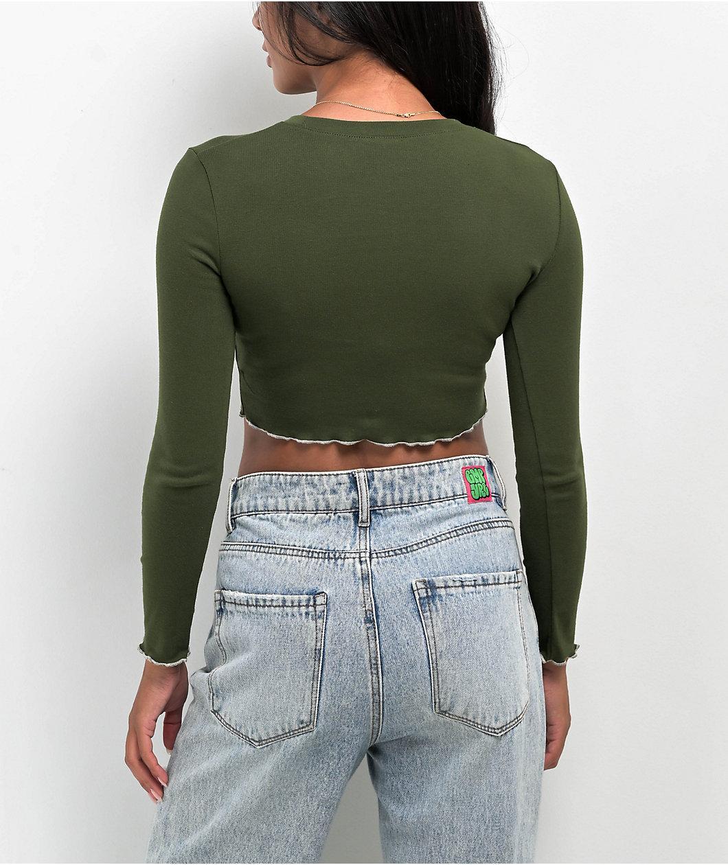 Zine Georgie Green Long Sleeve Crop T-Shirt Product Image