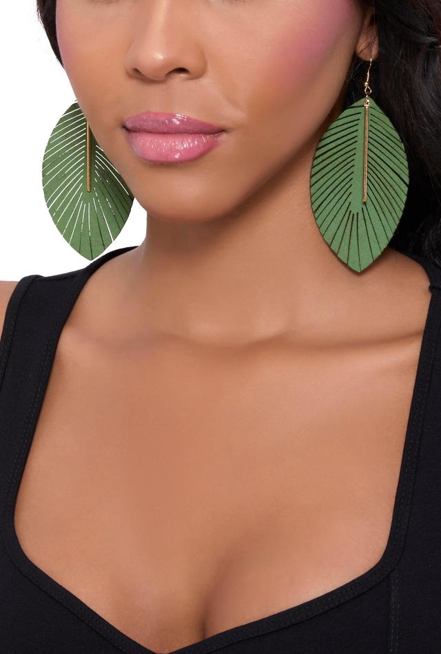 Womens Metallic Detail Leaf Drop Earrings Product Image