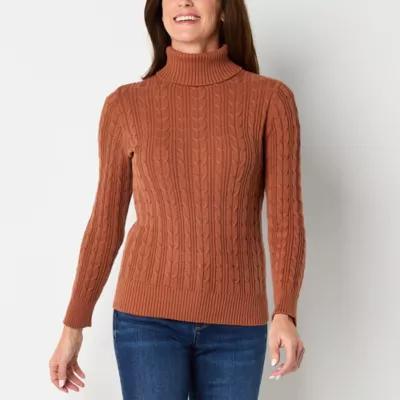 St. John's Bay Womens Turtleneck Long Sleeve Cable Knit Pullover Sweater Product Image