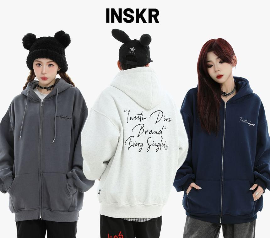 Couple Matching Lettering Zip-Up Hoodie Product Image