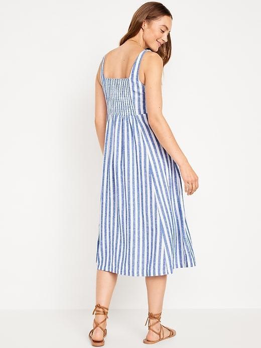 Fit &amp; Flare Linen-Blend Midi Dress Product Image