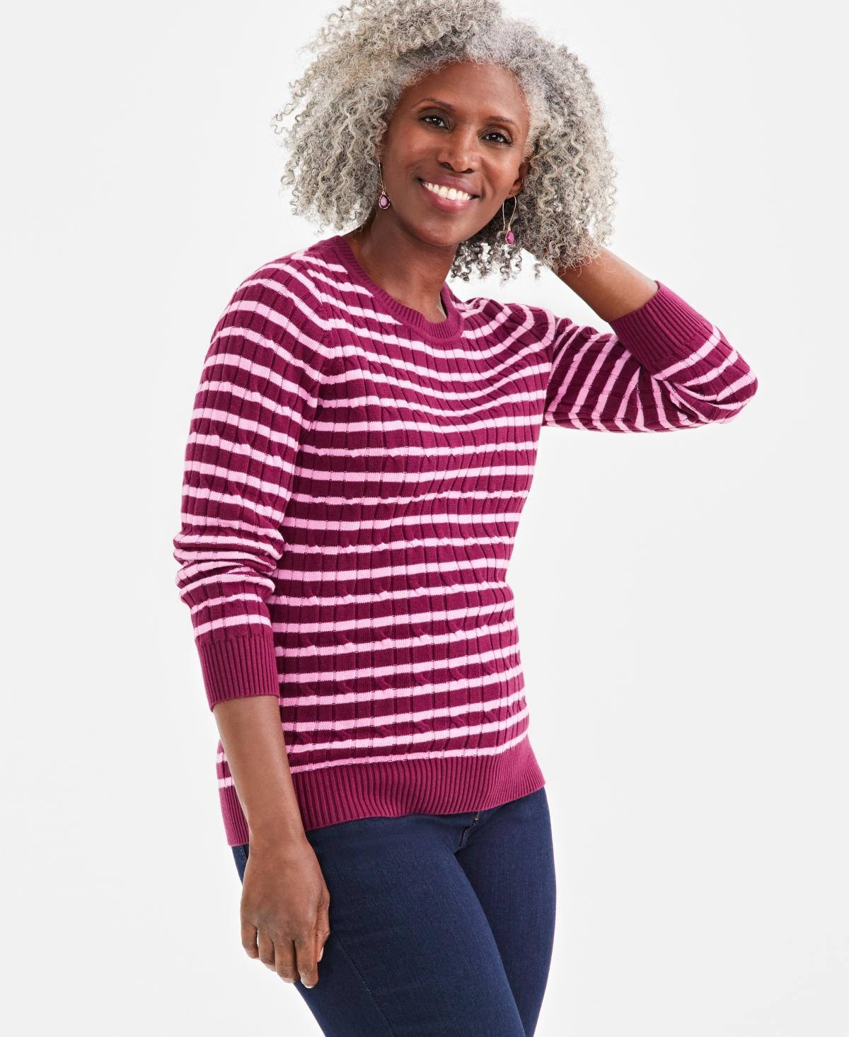 Style & Co Womens Cotton Striped Cable-Knit Sweater, Created for Macys Product Image