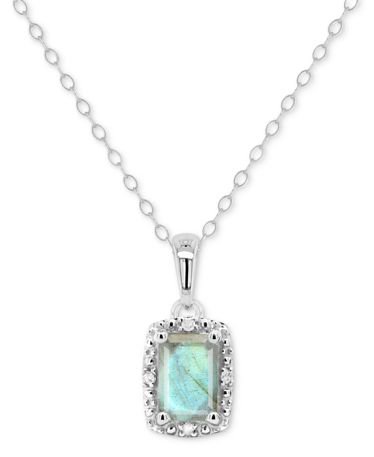 Celebration Gems Sterling Silver Emerald Cut Stabilized Turquoise & Diamond Accent Pendant Necklace, Womens Blue Product Image