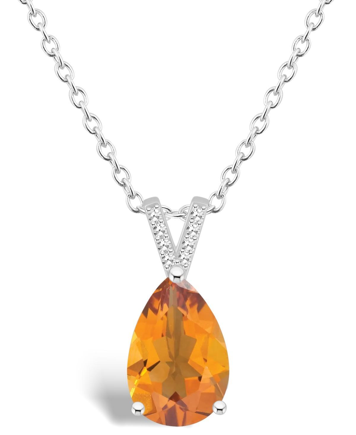 Alyson Layne Sterling Silver 12 mm x 8 mm Pear Shape Gemstone & Diamond Accent Pendant Necklace, Womens Orange Product Image