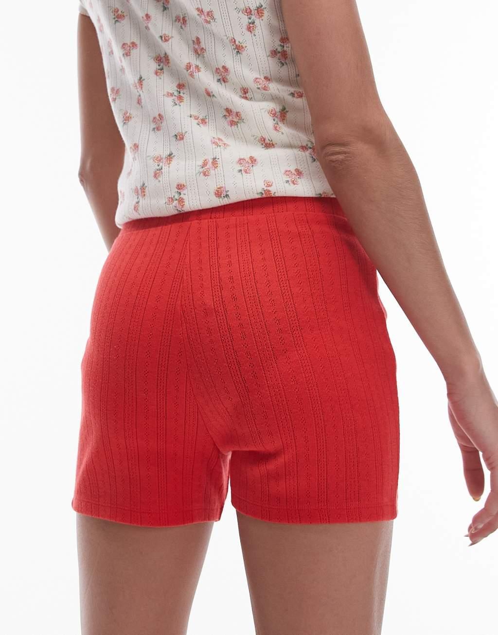 Topshop pointelle shorts in red Product Image