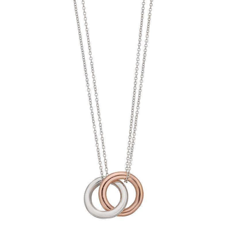 Athra NJ Inc Sterling Silver Interlocking Circles with Double Chain Necklace, Womens Two Tone Product Image