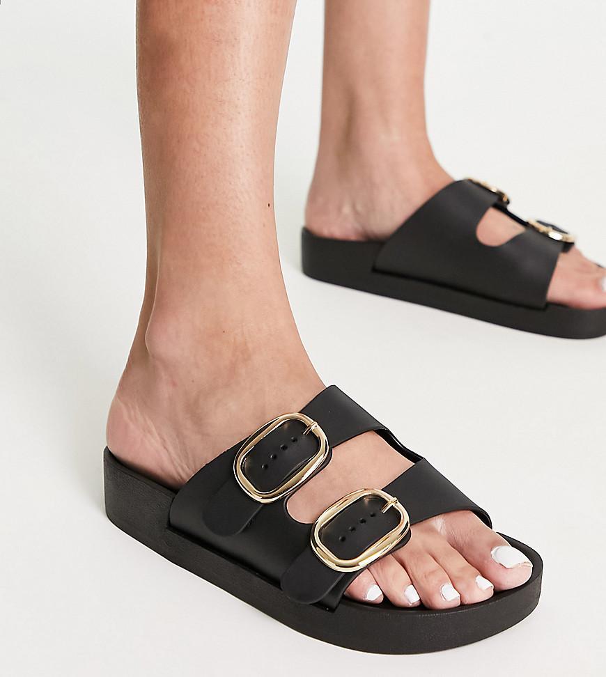 London Rebel wide fit double buckle footbed sandals Product Image