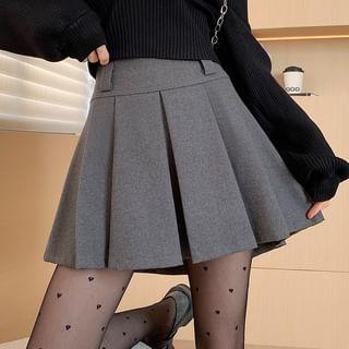 High Waist Plain Pleated Mini A-Line Skirt product image