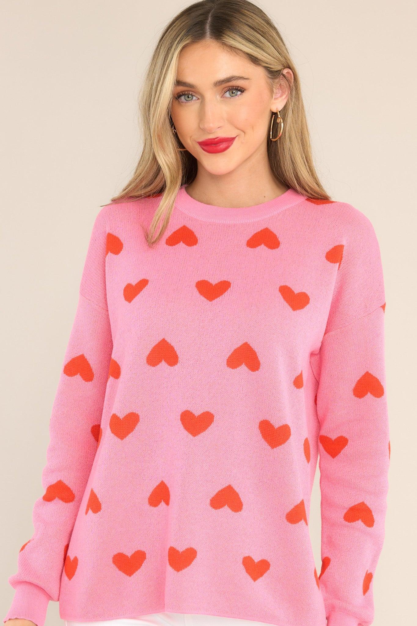 Sweet Thing Pink & Red Heart Sweater Product Image