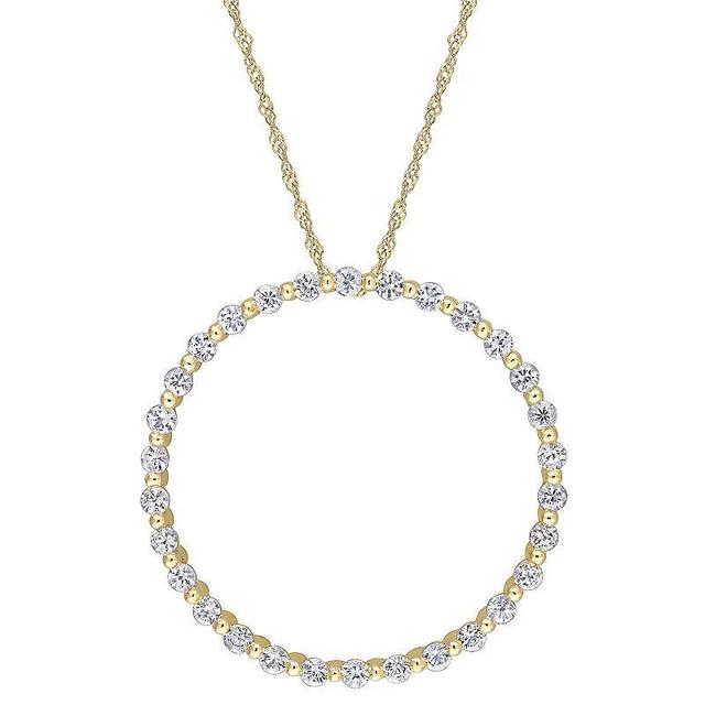 Stella Grace 10k Gold White Sapphire Circle Pendant Necklace, Womens Product Image