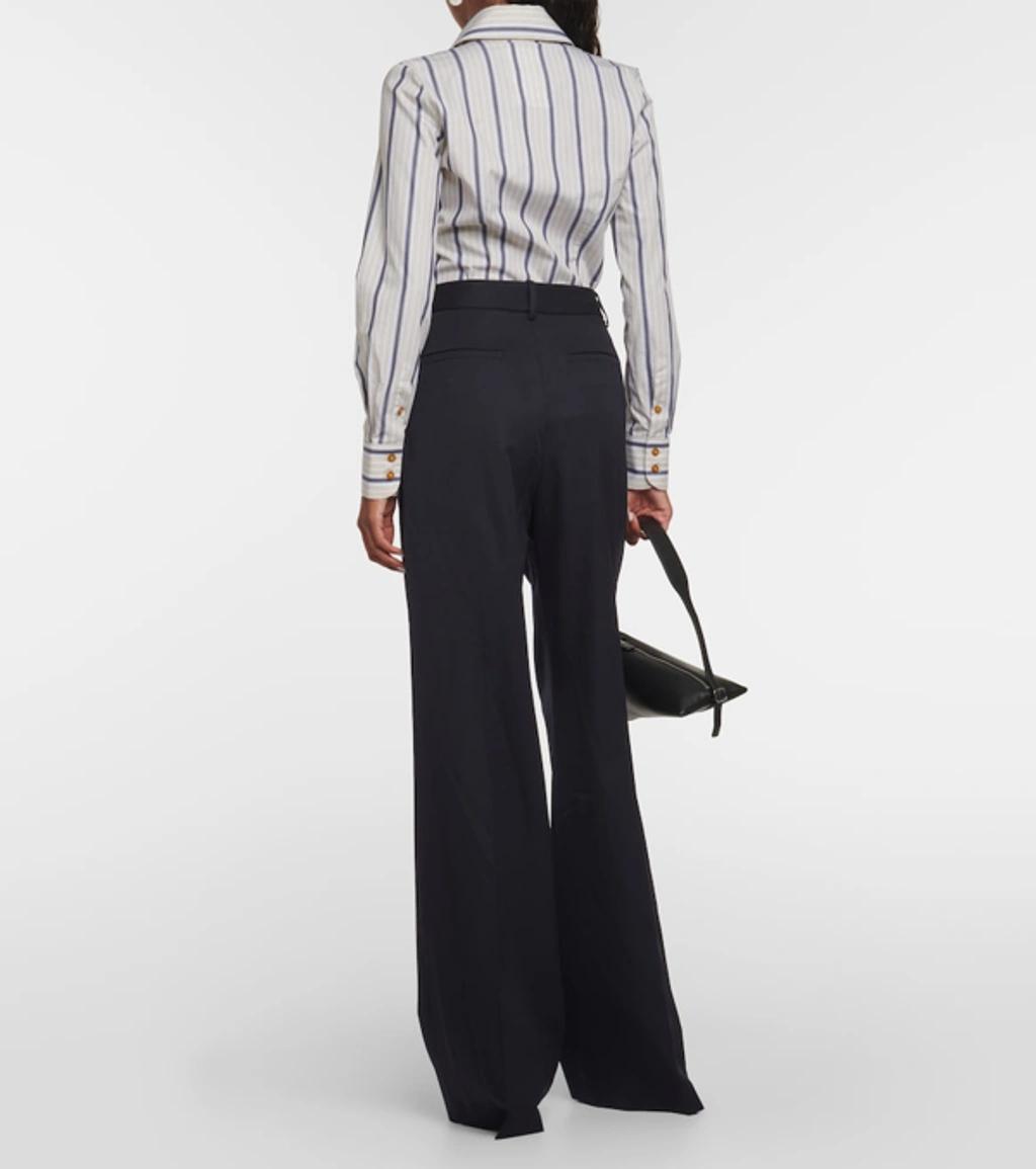 Flavie Virgin Wool Wide-leg Pants In Blue Product Image