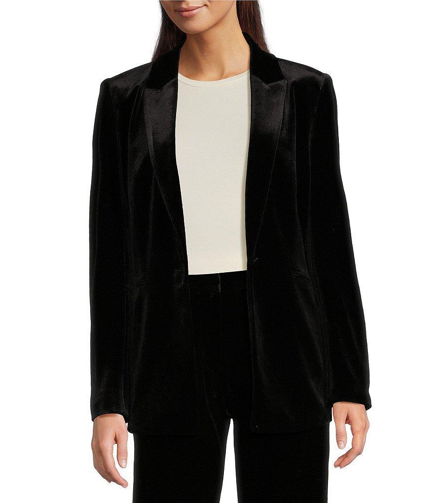 Alex Marie Liza Stretch Velvet Notch Lapel Long Sleeve Button Front Coordinating Blazer Product Image