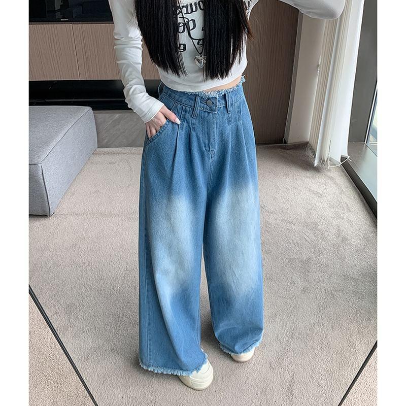 High Waist Washed Wide Leg Jeans Product Image