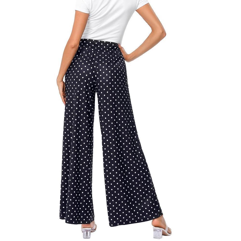 Whizmax Women's Wide Leg Pants Casual Palazzo Summer Flowy Pants Elastic High Waist Lounge Drawstring Long Trousers Polka Dots M Product Image