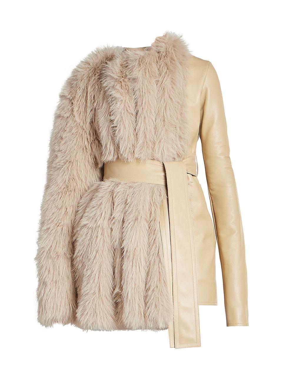 Womens Faux Fur & Leather Belted Coat product image