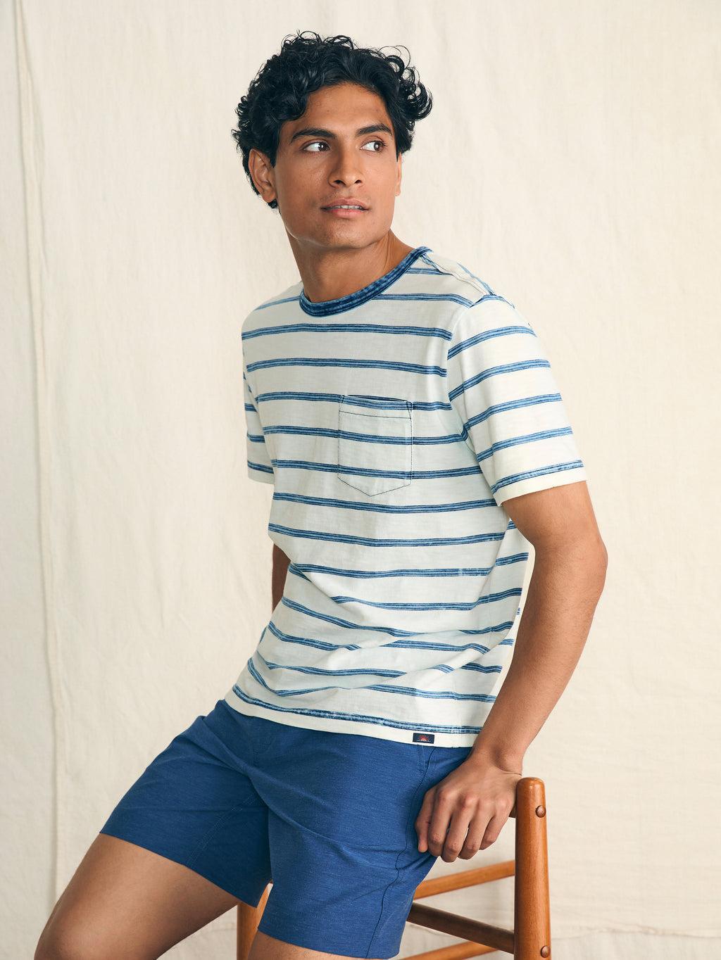 Short-Sleeve Indigo Pocket Tee - Indigo Tide Stripe Product Image