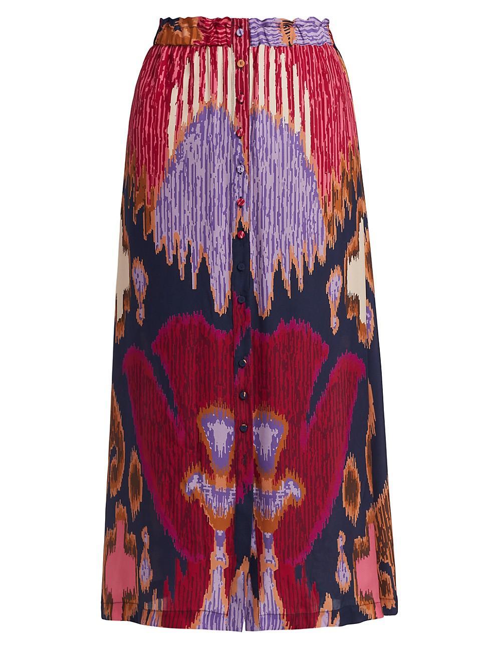 Womens Bastien Printed Silk Midi Skirt Product Image