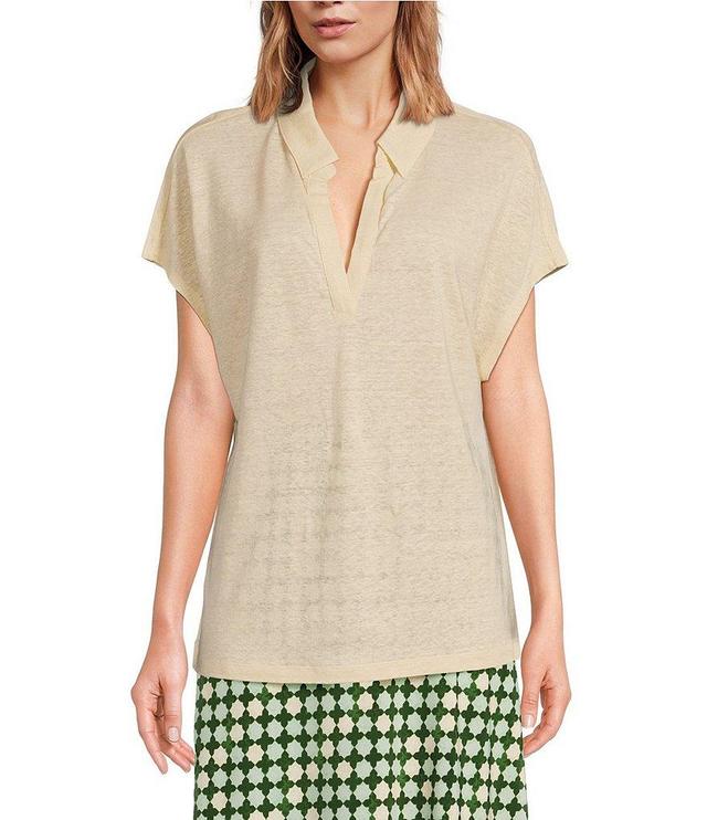 TILLEY Lightweight Linen Johnny Collar Split Neck Cap Sleeve Top Product Image