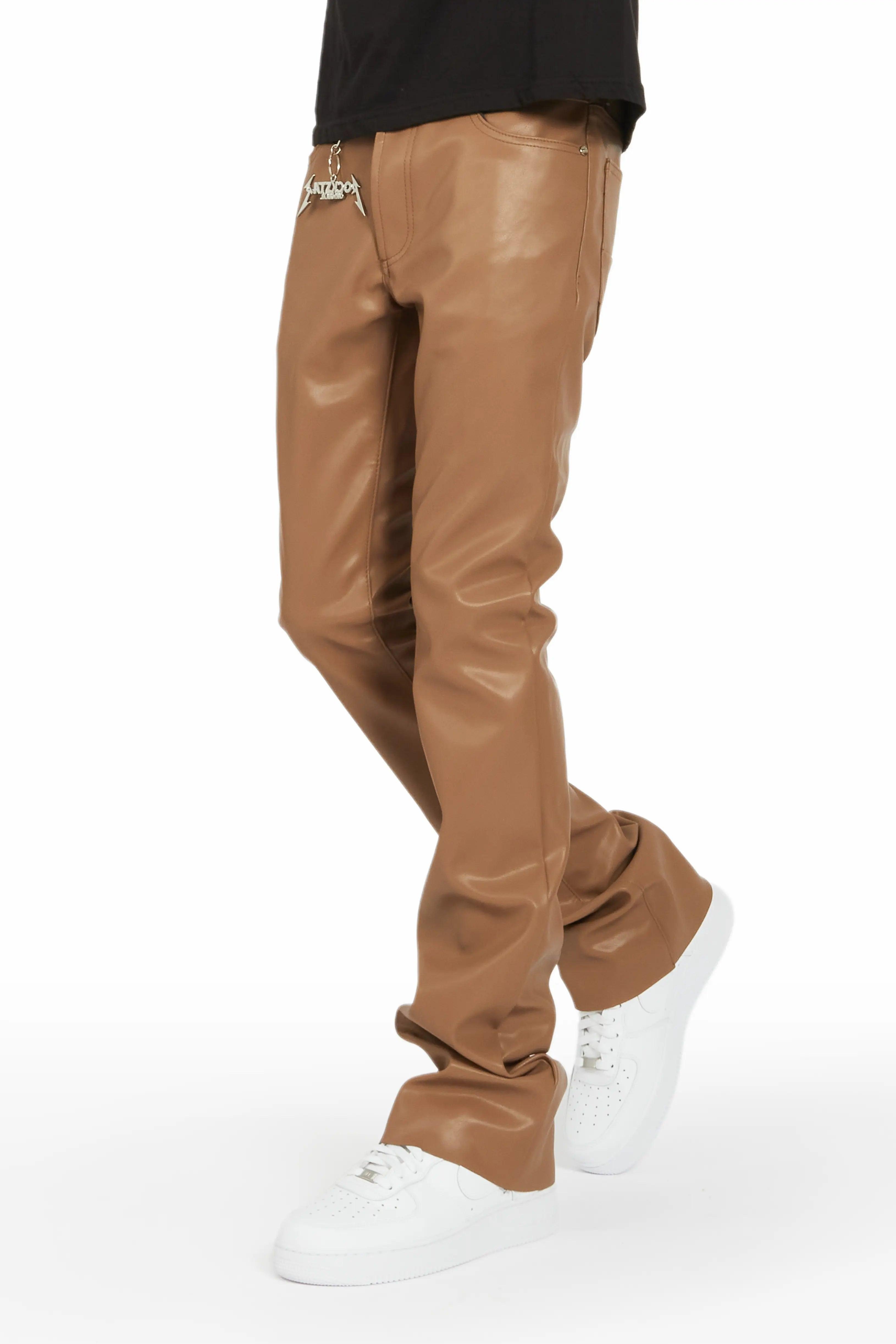 Ricky Beige Faux Leather Stacked Jean Male Product Image