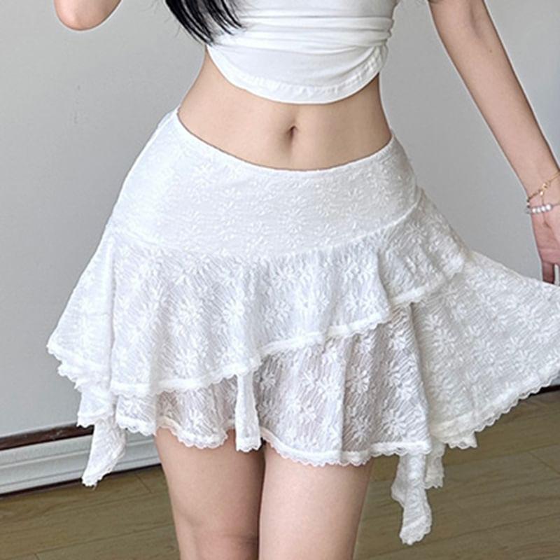 High Waist Lace Mini A-Line Skirt Product Image