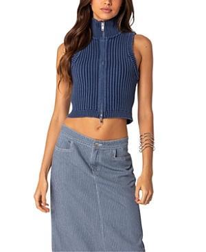 EDIKTED Front Zip Sleeveless Rib Crop Top Product Image