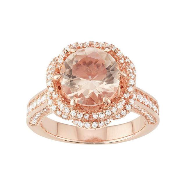 Designs by Gioelli 14k Rose Gold Over Silver Simulated Morganite & Cubic Zirconia Halo Ring, Womens Pink Product Image